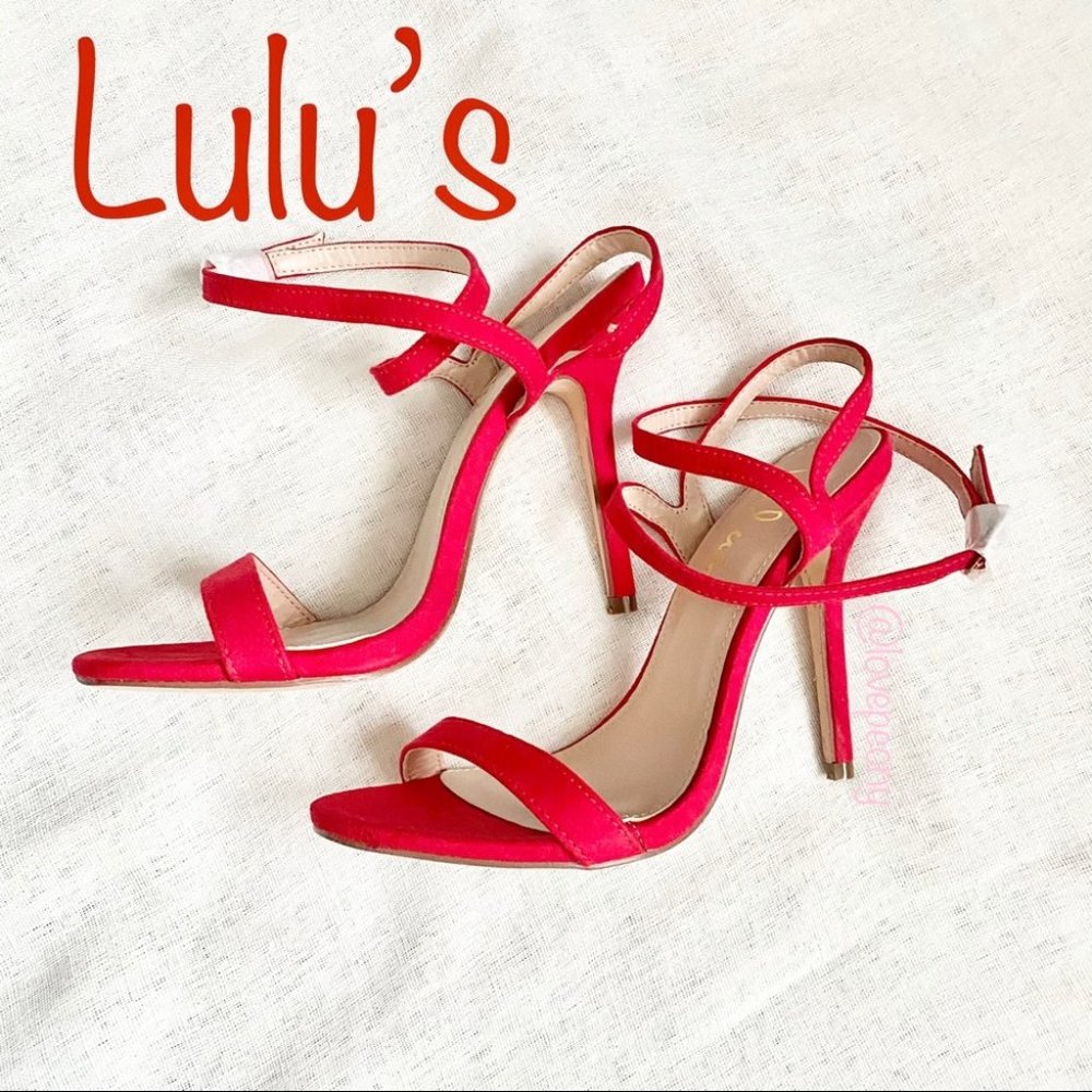 NEW Lulu’s Red Strap Faux Suede Stiletto Heel
